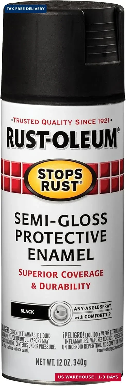 Rust-Oleum 7798830 Stops Rust Spray Paint, 12 oz, Semi-Gloss Black