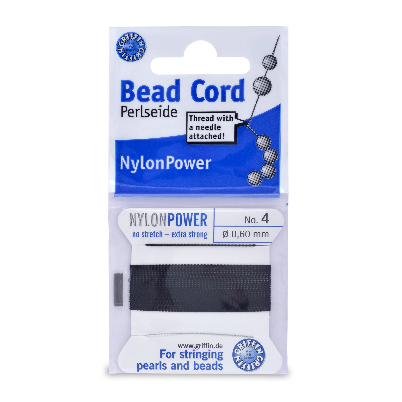 Griffin Nylon Size #4 Color Black 2 Meter Card with Needle