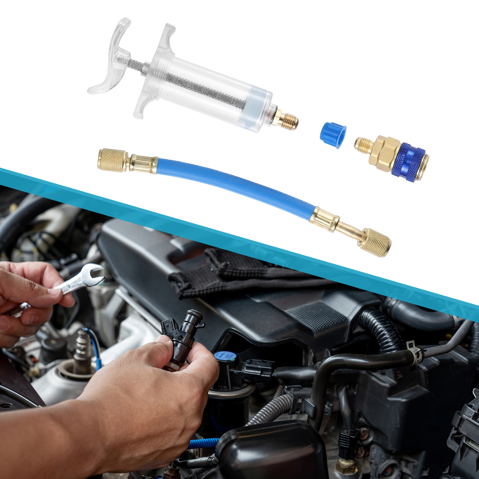 Car AC Oil Dye Injectors Kit 30ml/1 Oz HVAC Manual Compressor Oil Dye Injector