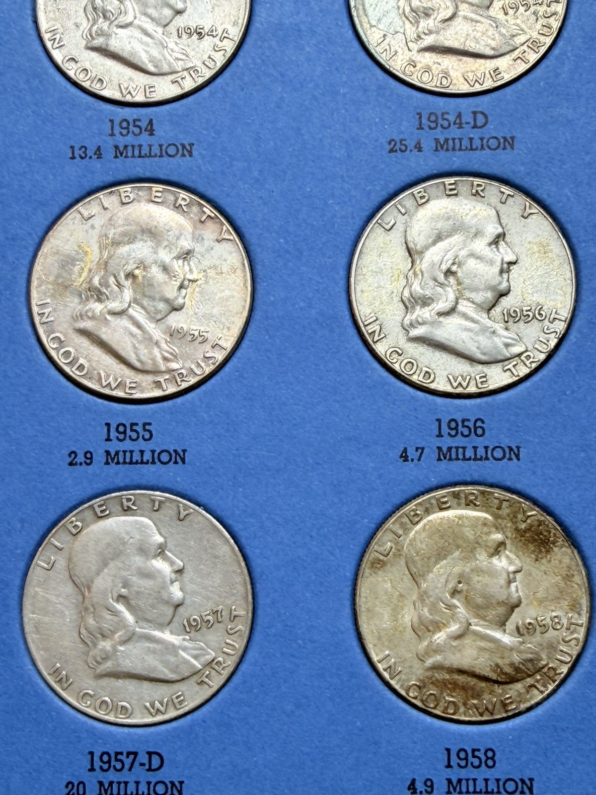 1948 - 1963 COMPLETE SET 35 BEN FRANKLIN 90% SILVER HALF DOLLARS COLLECTION