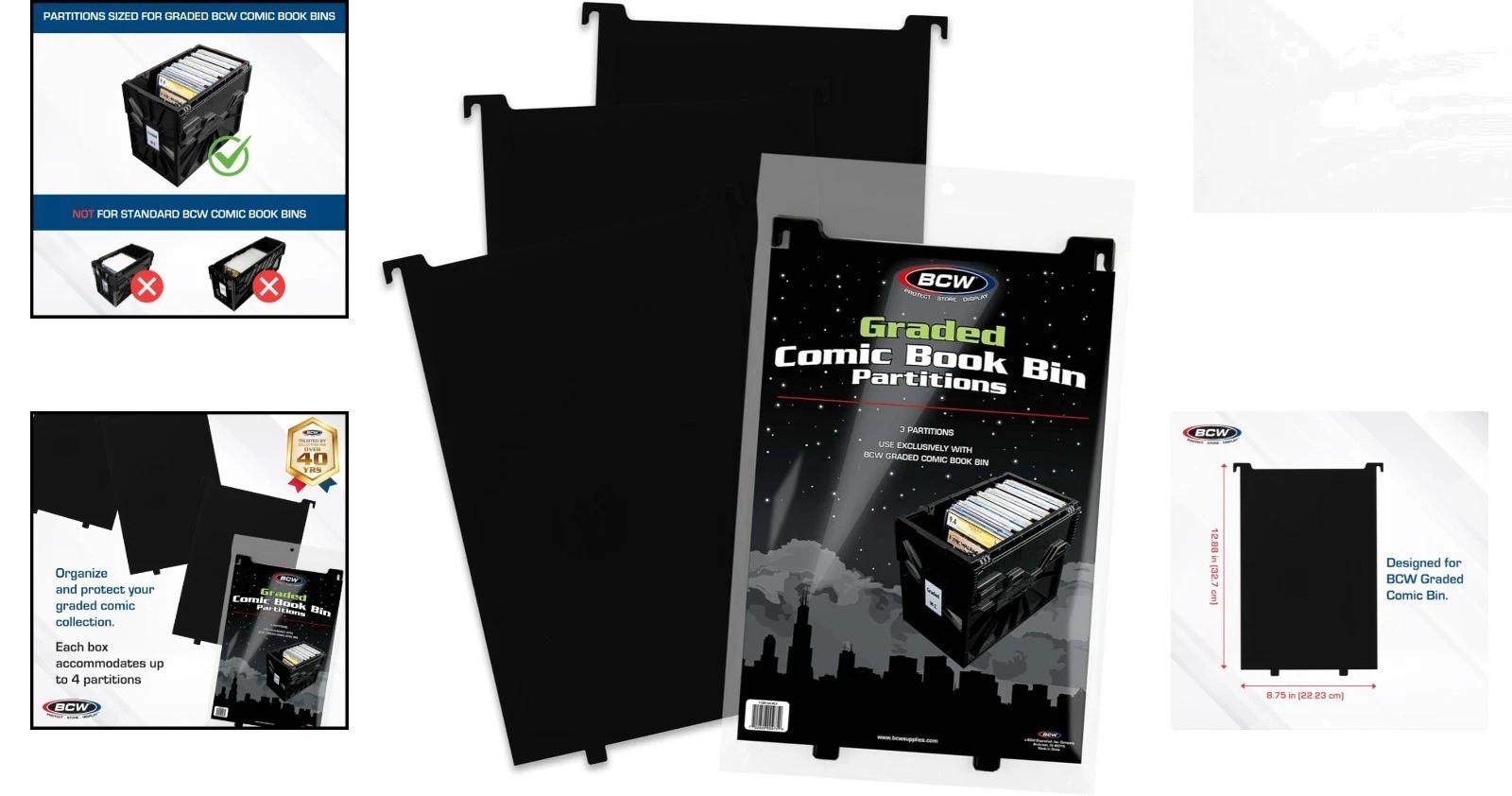 Exclusive Black Comic Book Bin Partitions - 3 Pack for Graded Collections