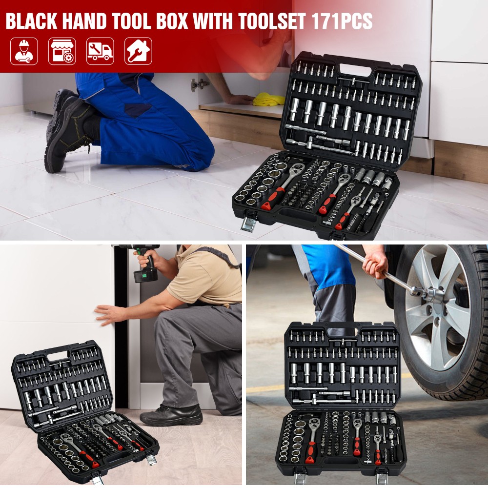 171PC Universal Repair Tool Kit, Socket Ratchet Wrench Set with Toolbox