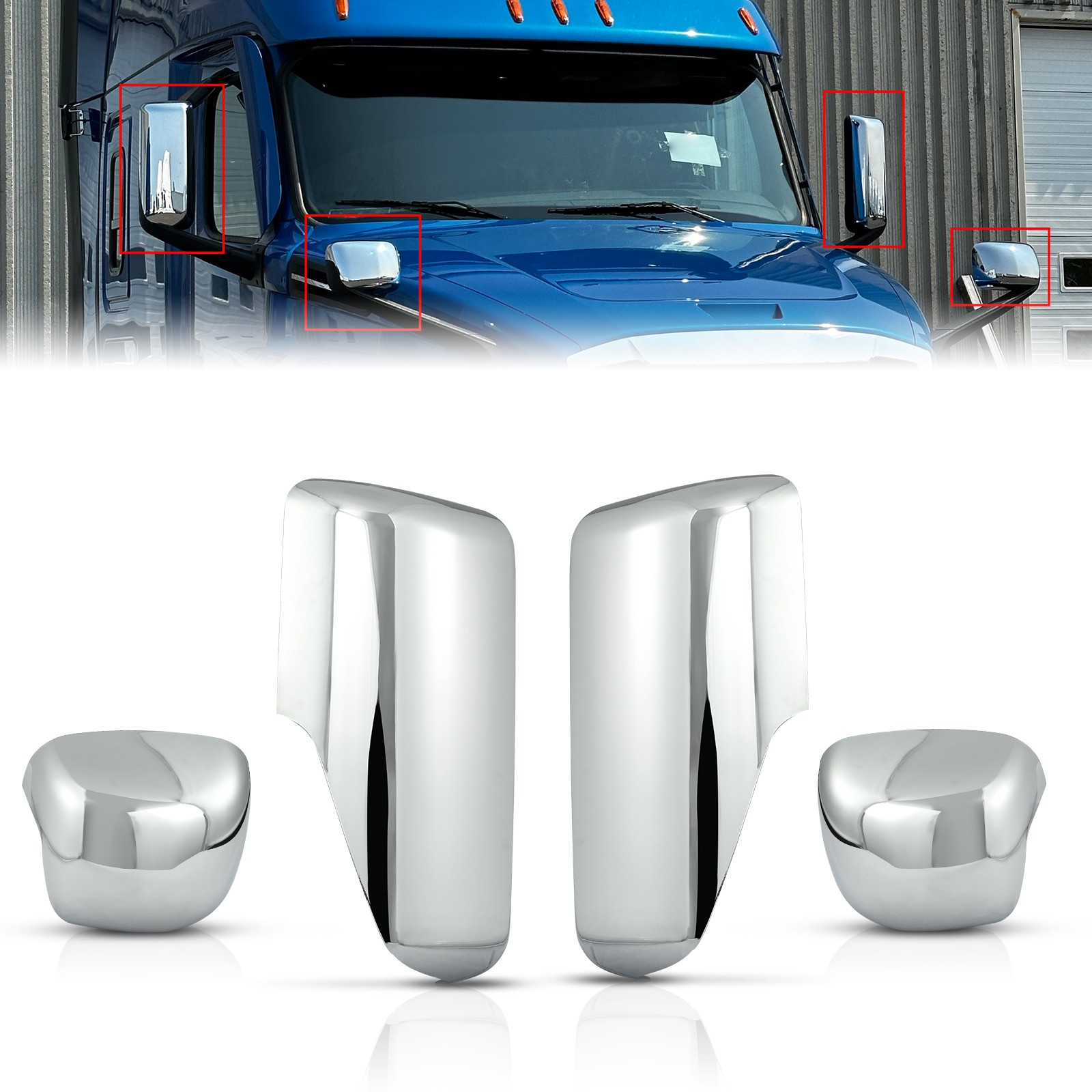 Door Mirror Hood Mirror Cover For Freightliner Cascadia 2018-2023 LH&RH Chrome