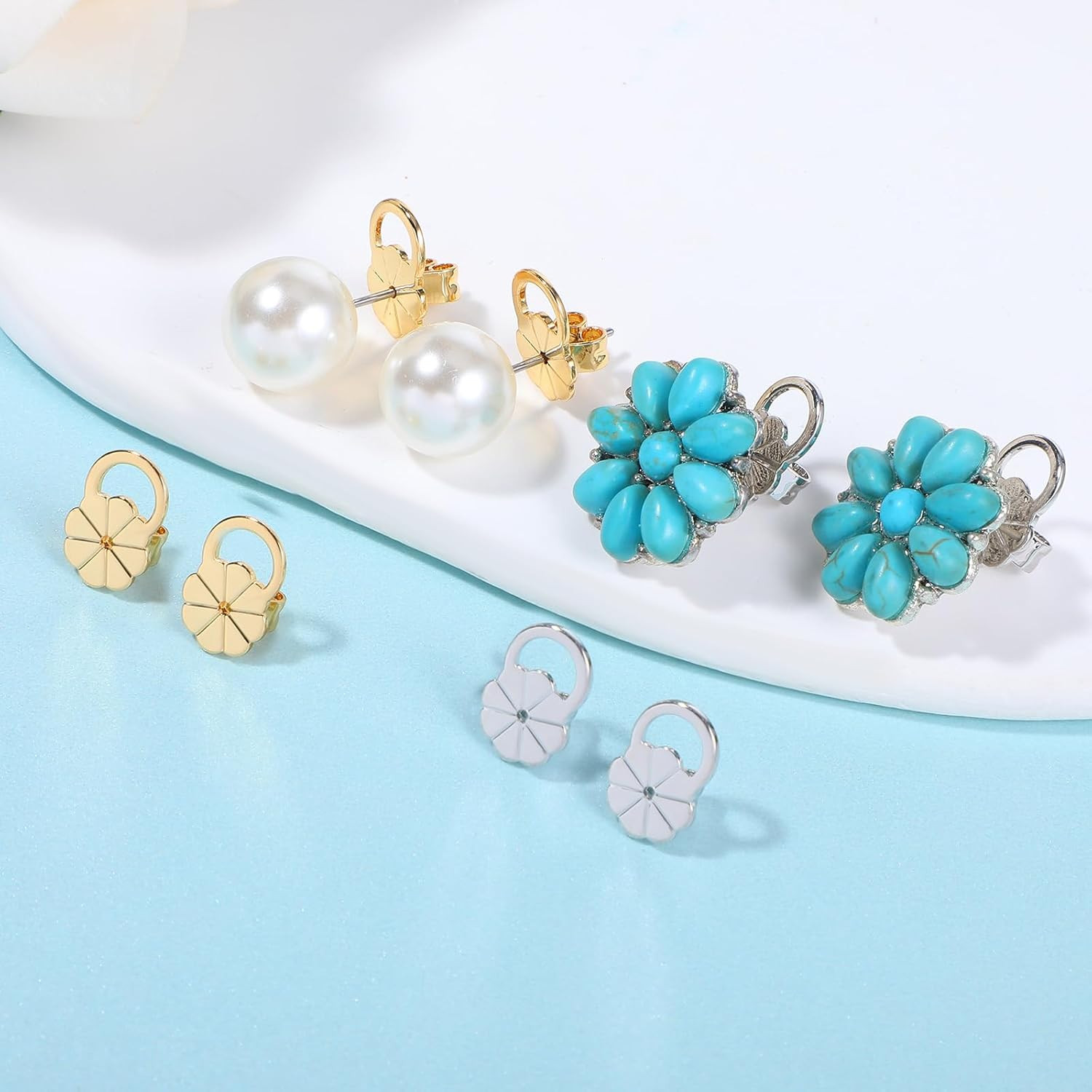 4 Pairs Earring Backs for Droopy Ears, Earring Lifter for Heavy Support Backs La