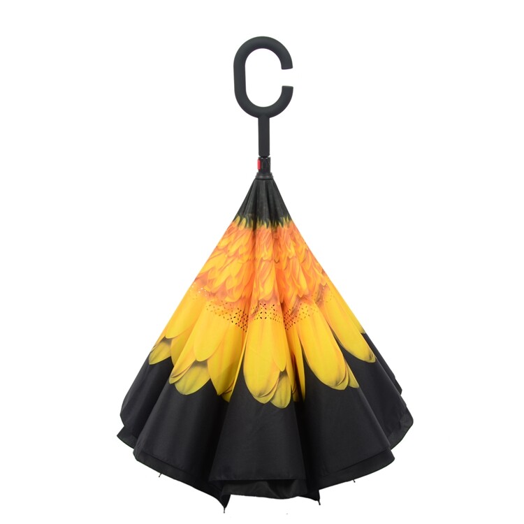 Inverted Reverse,C-Handle Folding Umbrella -Upside Down-Windproof with Carry Bag
