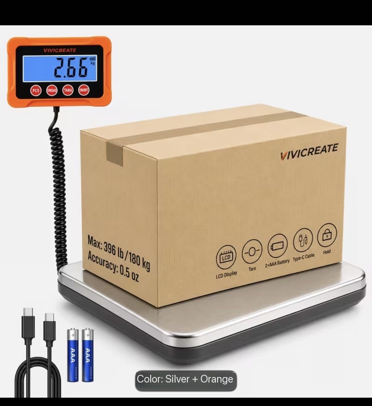 VIVICREATE Digital Shipping Scale with Tare Function – 300lb/150kg Postal Scale