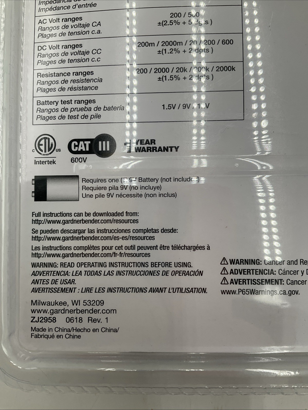 Gardner Bender 14 Range 4-Function Manual Ranging Digital Multimeter With Rubber