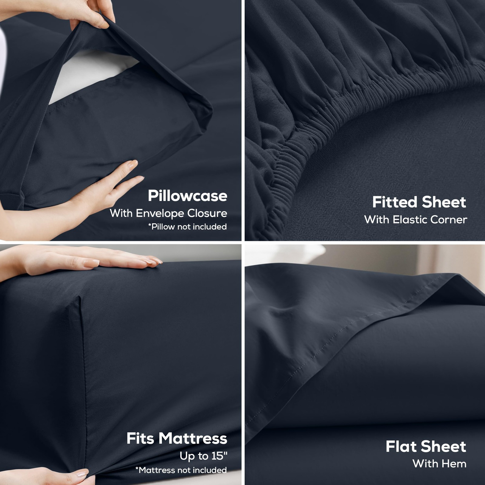 Utopia Bedding Queen Size Sheet Set Navy Soft Microfiber Oeko Tex 4-Piece