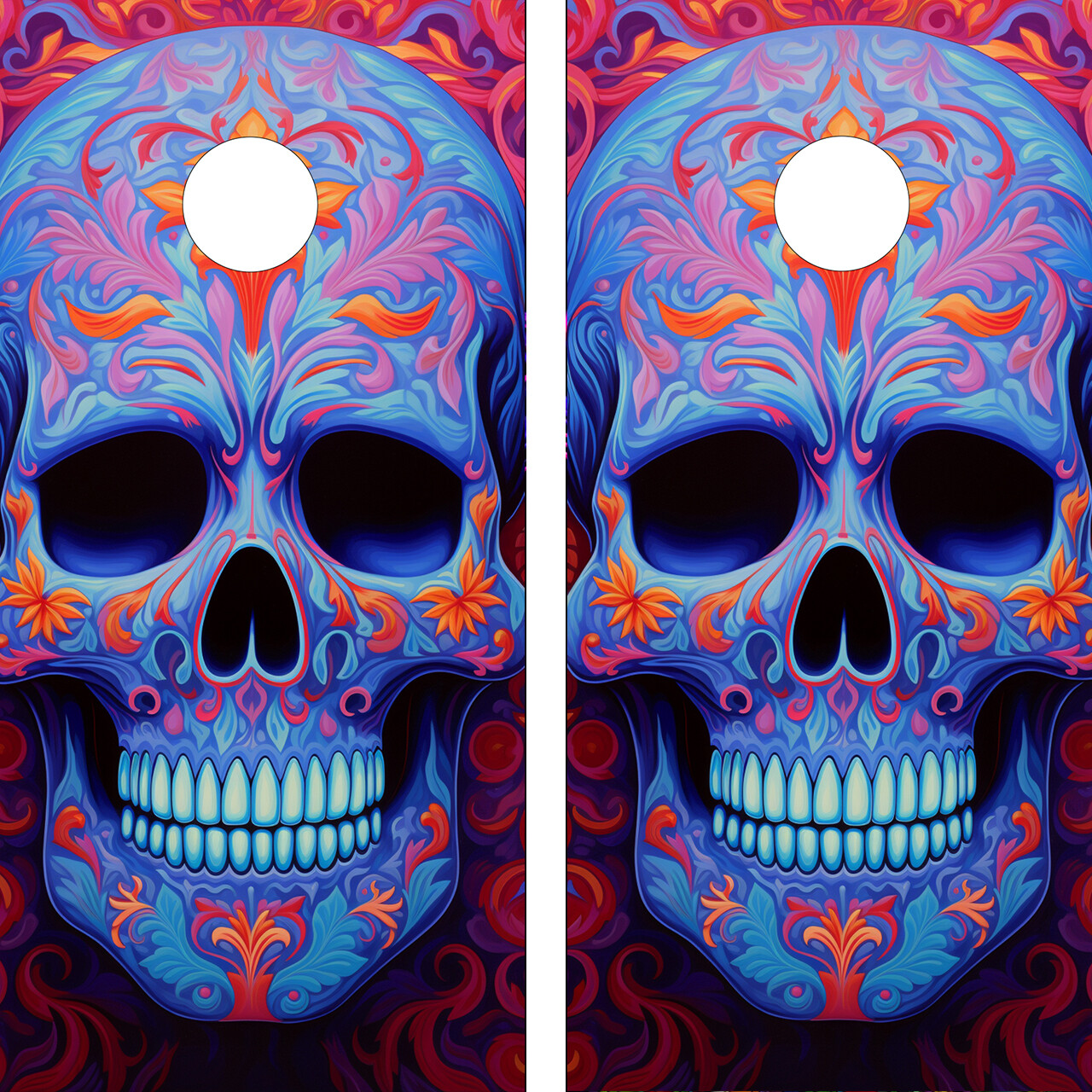 FADEPROOF Cornhole Board Wraps Laminated /   Blue Skull