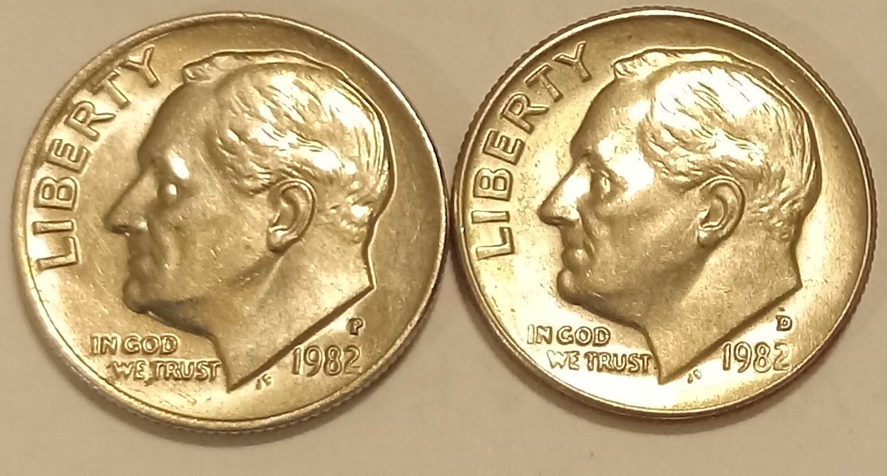 1982 P & D Roosevelt Dime Set, Circulated But Nice Free Shipping