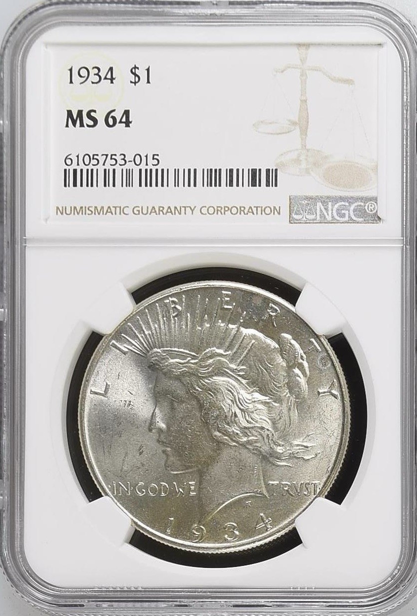 1934 Peace Dollar S$1 - NGC MS64