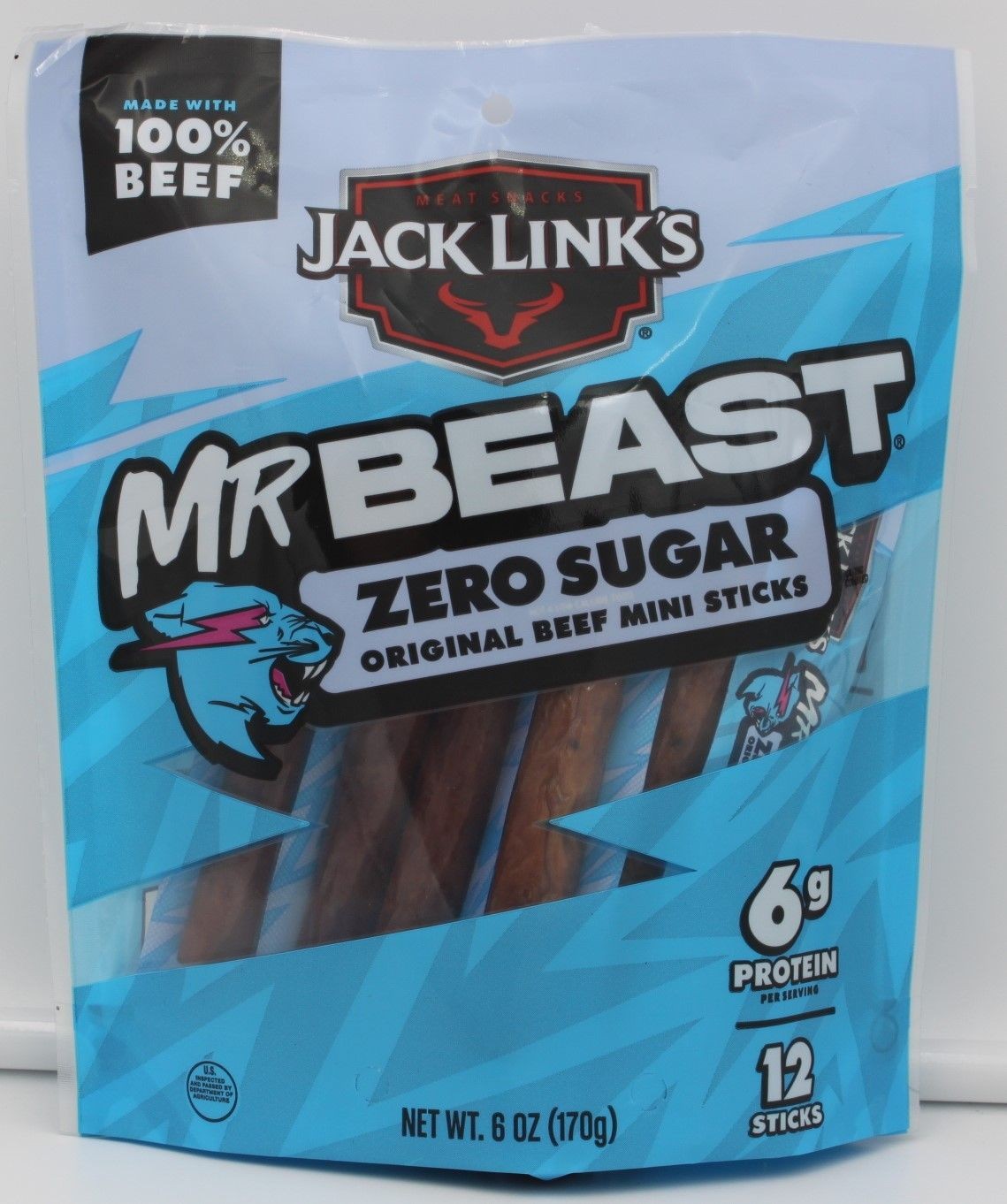 Jack Links MrBeast Zero Sugar Beef Mini Sticks 6 oz - 12 Sticks Original Snack