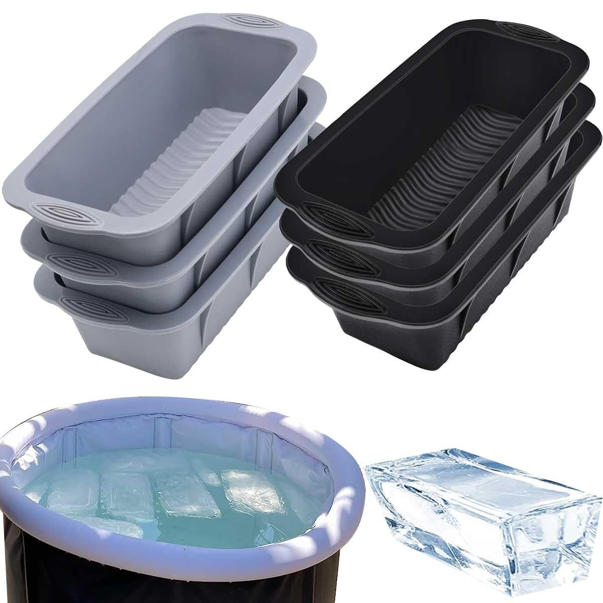 Large Ice Block Mold for Bath 10 x 5 x 2.6 inches, 3Pcs Black+ Grey