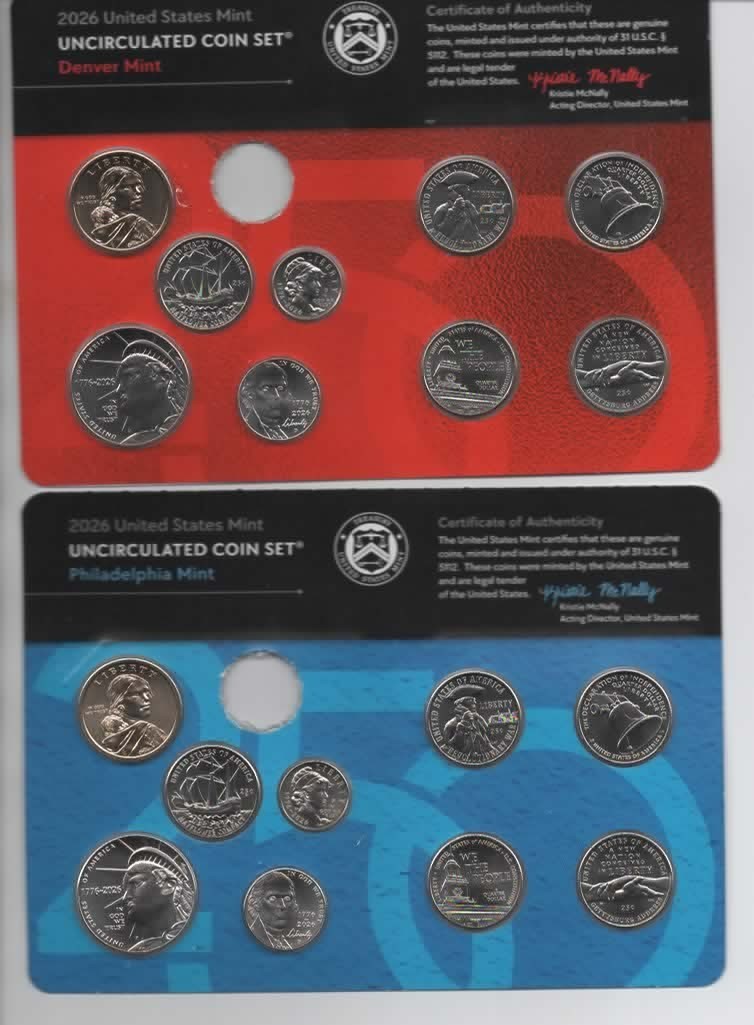 2026-P & D US MINT SET, EXCLUDING KEY P & D LINCOLN SHIELD CENTS