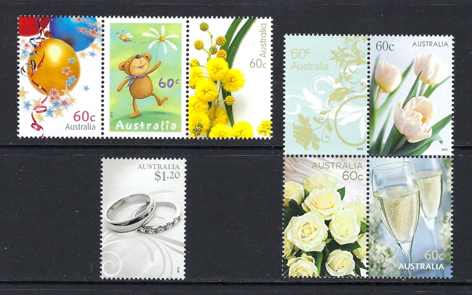 AUSTRALIA #3316a, 3320a & 3321 MINT, NH COMPLETE SET