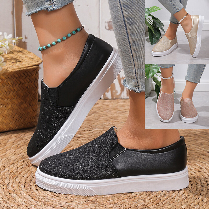 Women's Slip on Shoes Loafer Flats Sneakers Memory Foam Casual Comfort Glitter C