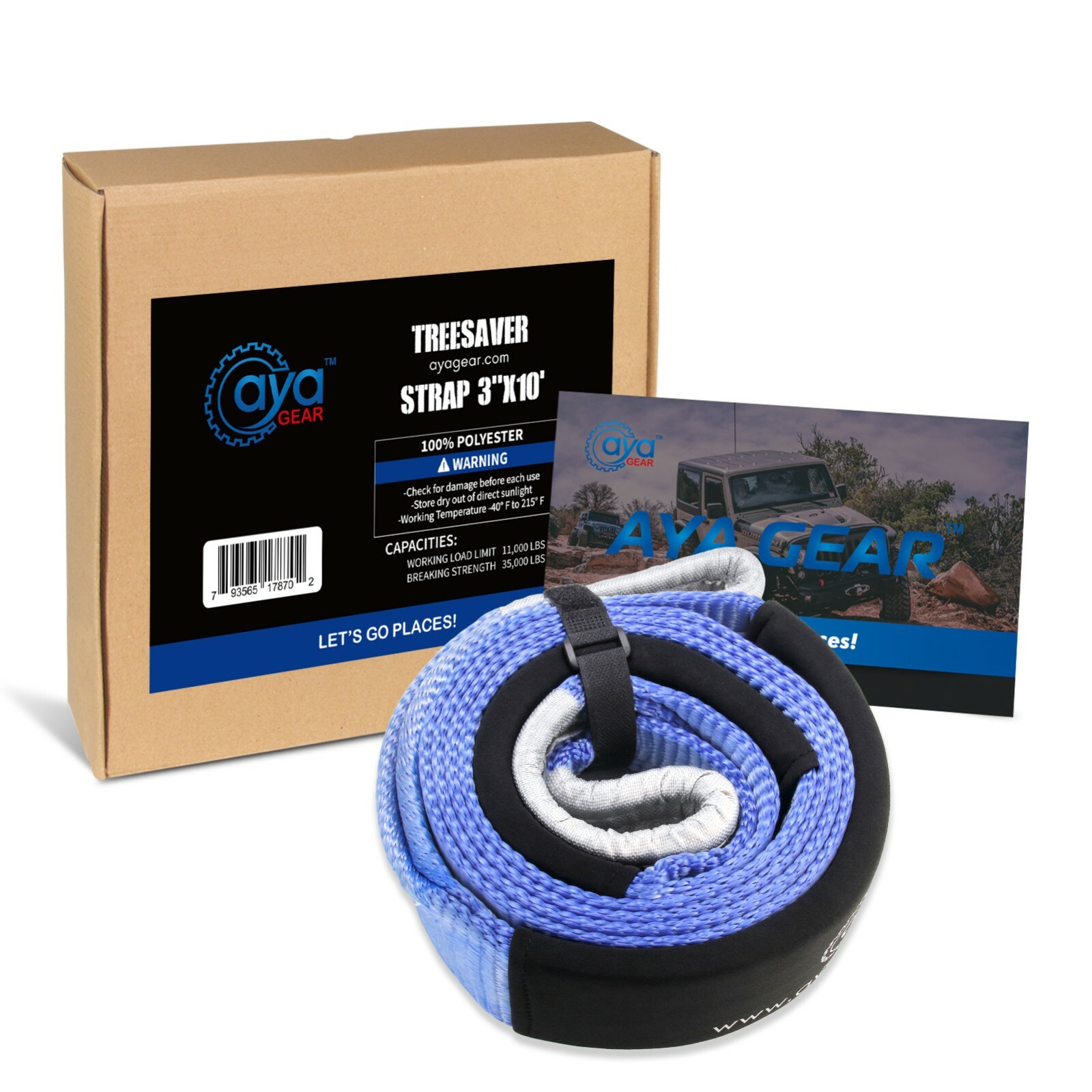 AYA Gear 3“x10' Tow Strap 35,000lbs Break Strength Off Road Recovery Winch Rope