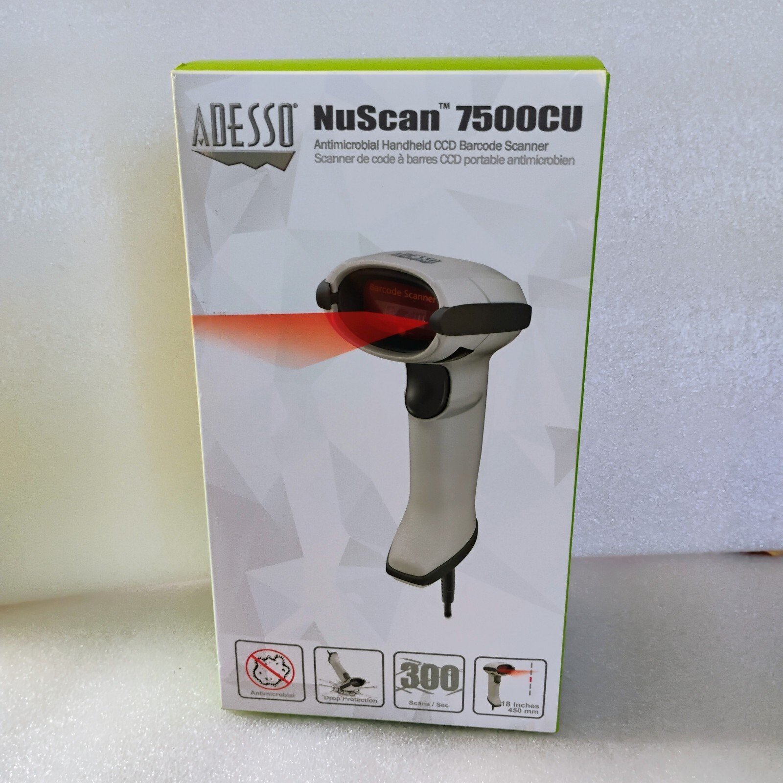 Adesso NUSCAN 7500CU Health Care Antimicrobial CCD Barcode Scanner USB