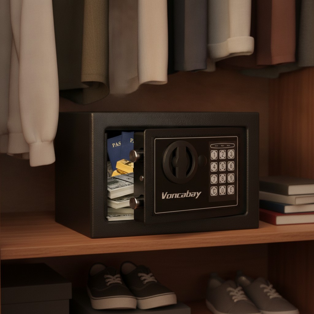 Elegant Black Fireproof Safe Box with Digital Keypad - 0.23 Cubic Feet Capacity