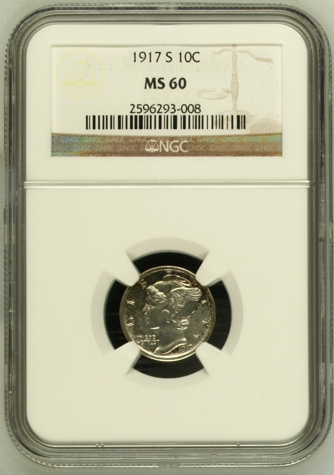 1917 S Mercury Dime NGC MS-60 PERIPHERAL COLOR