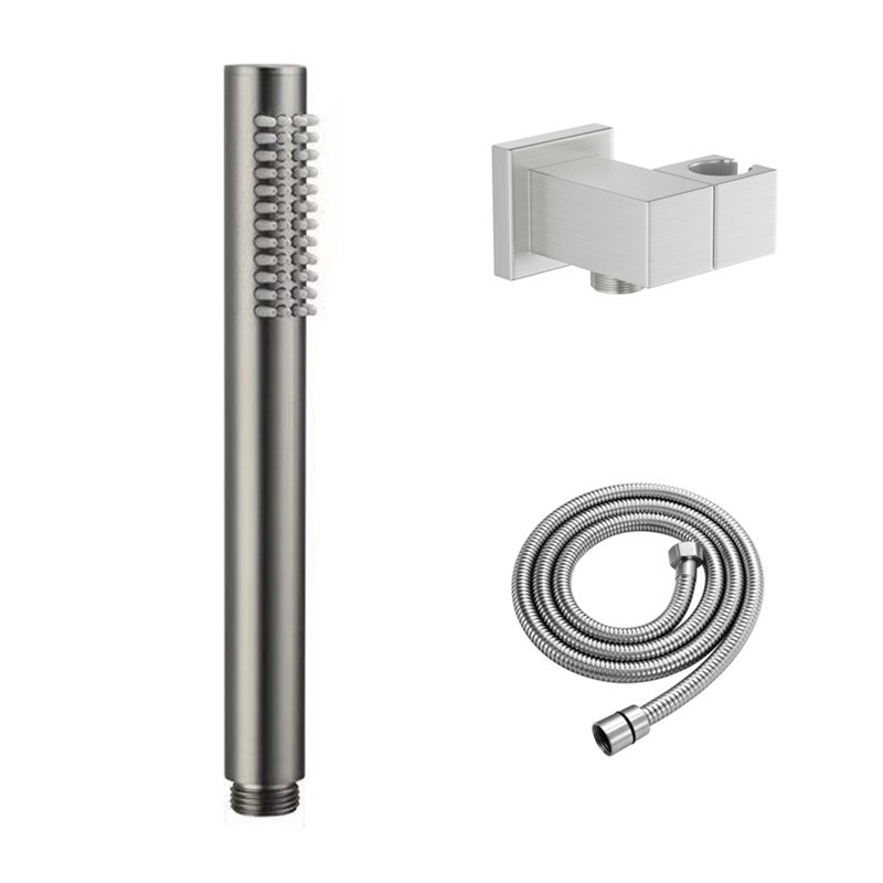 Brushed Nickel SUS Hand Held Shower Head Brass Square Connector Bracket Kit