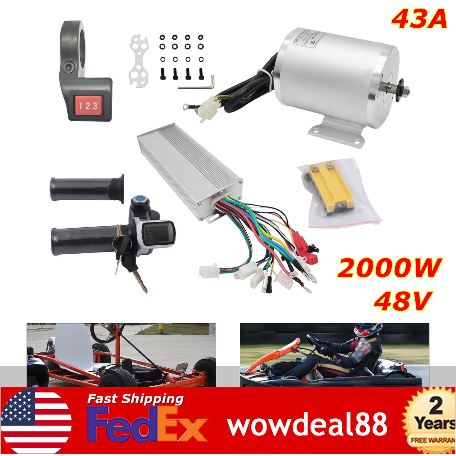 48V 2000W Adjustment Brushless Electric Motor Controller BLDC for Go-Karts ATV