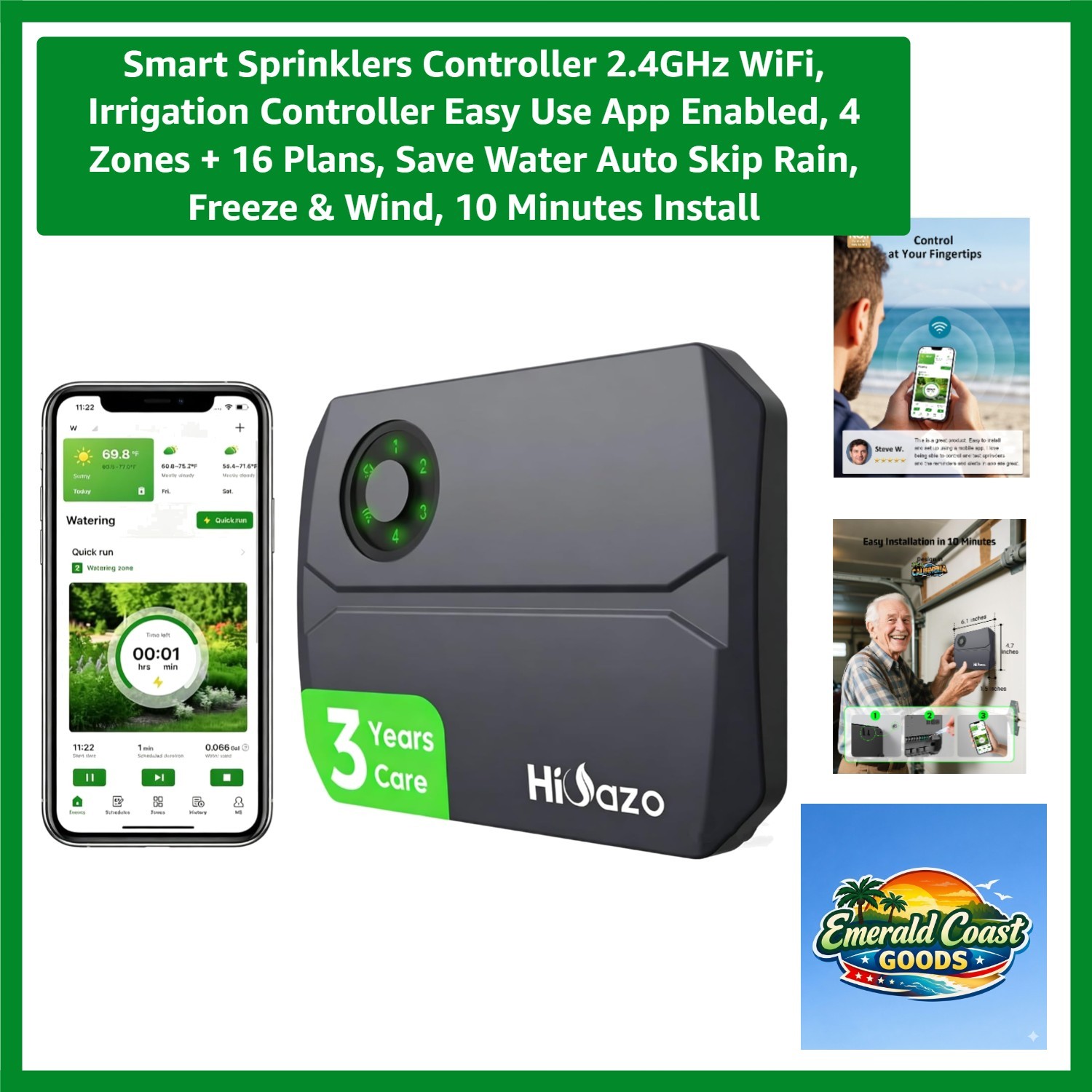 Intelligent Smart Irrigation Controller - 4 Zones, Save Water with App Access