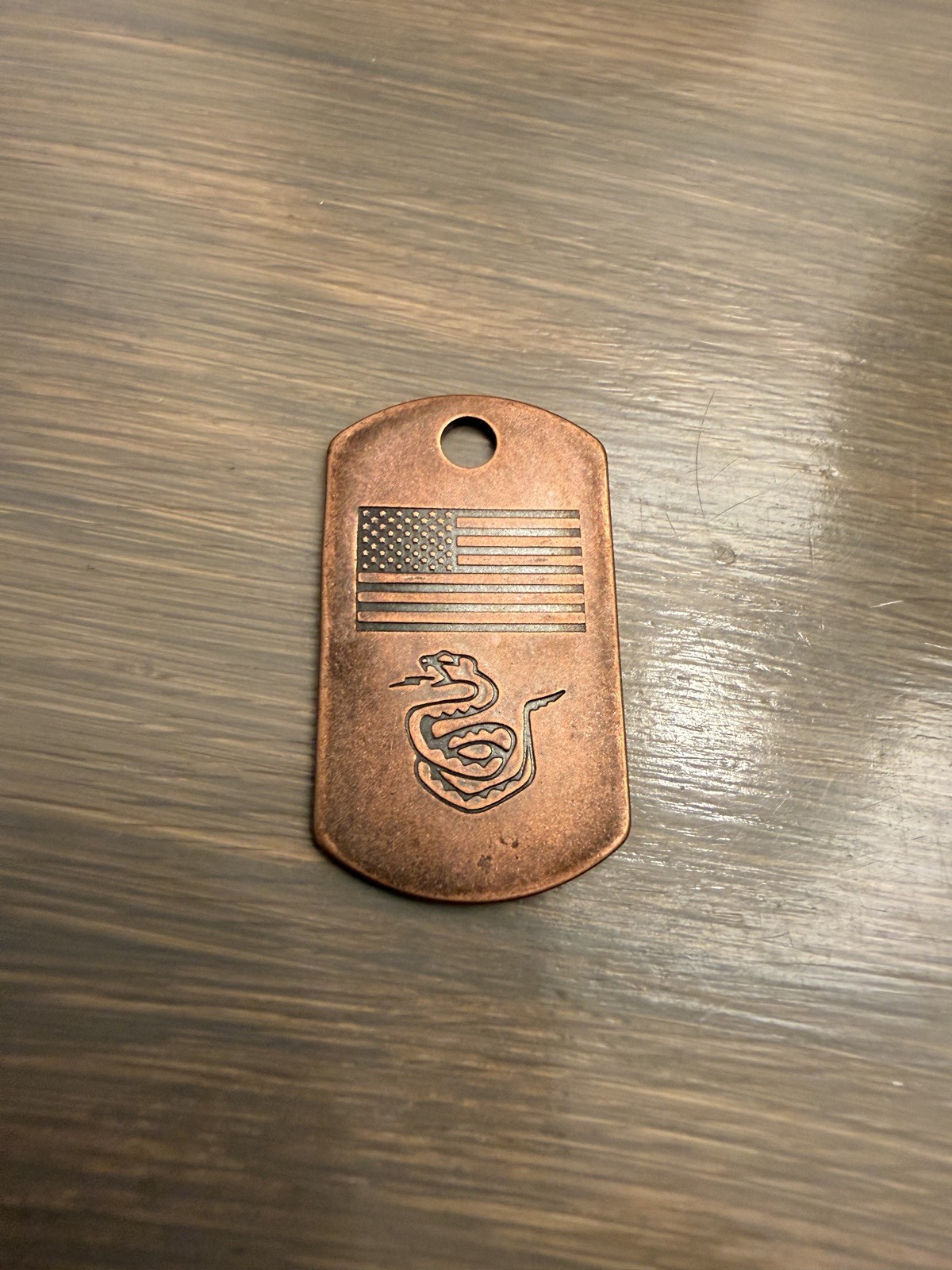Steel Flame dog tag copper American flag dont tread on me snake