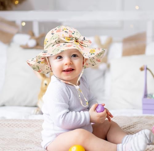 Baby Girl Sun Hat Summer Foldable Beach Hats with 6-24 Months Beige Stripe
