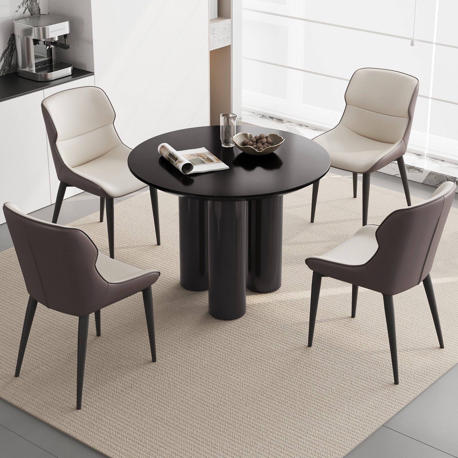 39" Round Dining Table Black Modern Kitchen Table Dining Room Table for 2-4