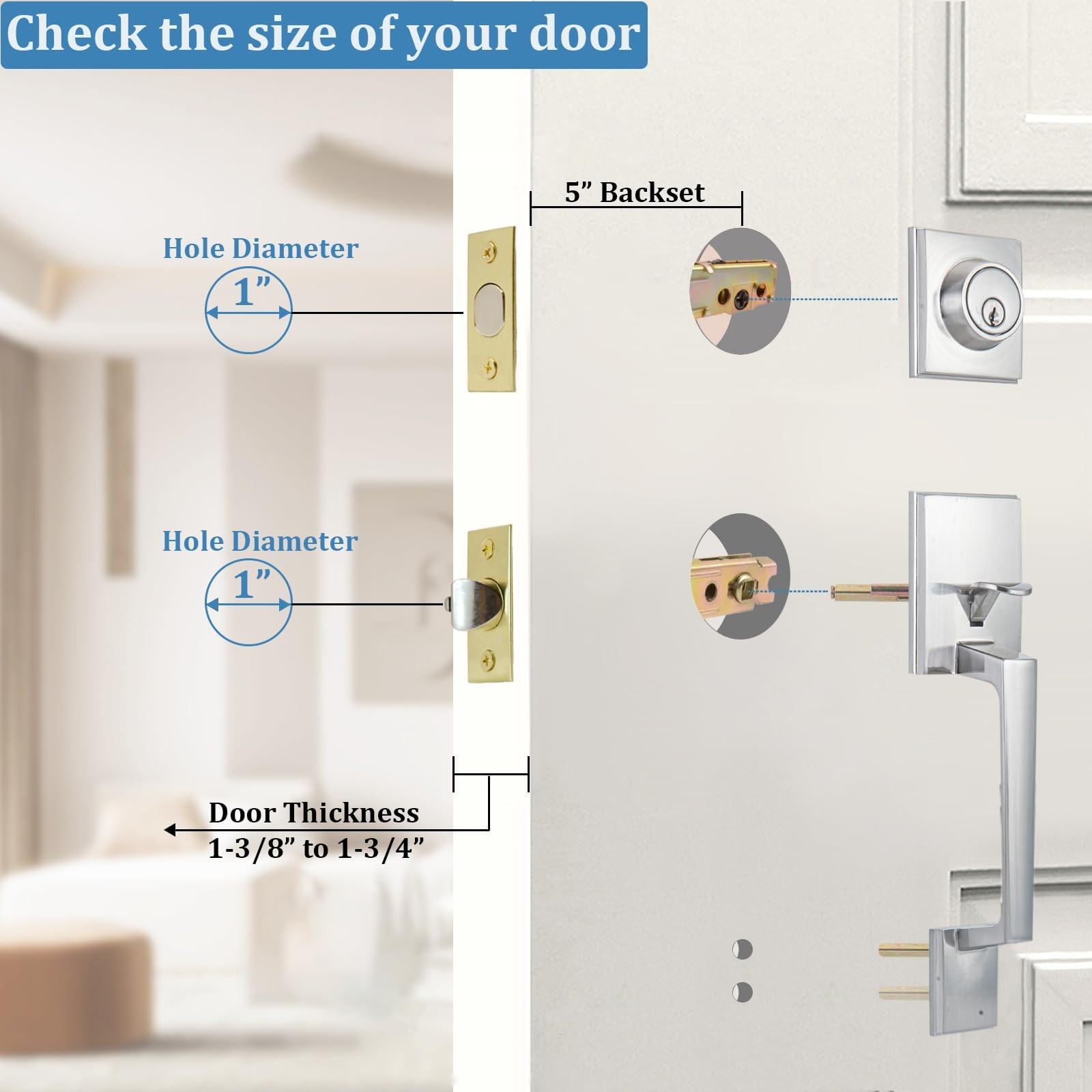 5-Inch Deadlatch & Deadbolt Latch Combo Door Lock Replacement Parts with Square