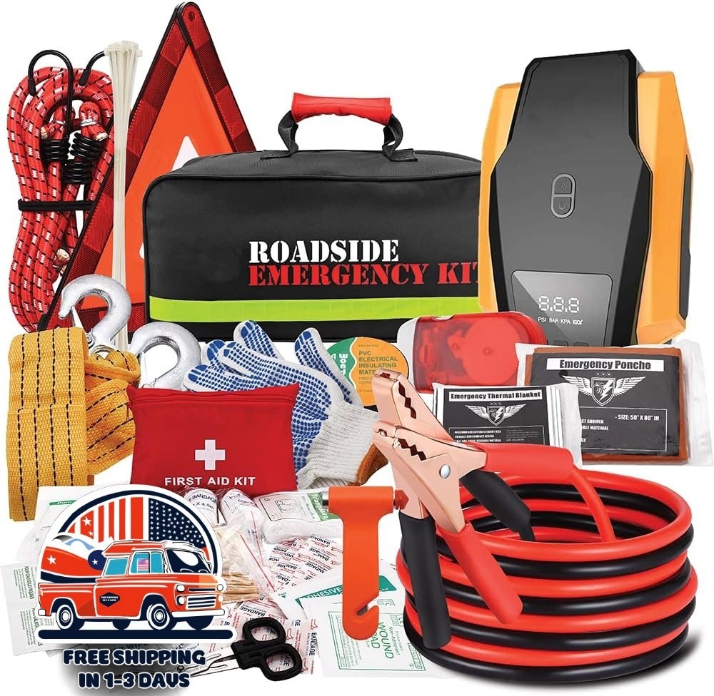 Kit De Emergencia Para Auto Con Compresor, Cables Y Botiquín De Primeros US NEW