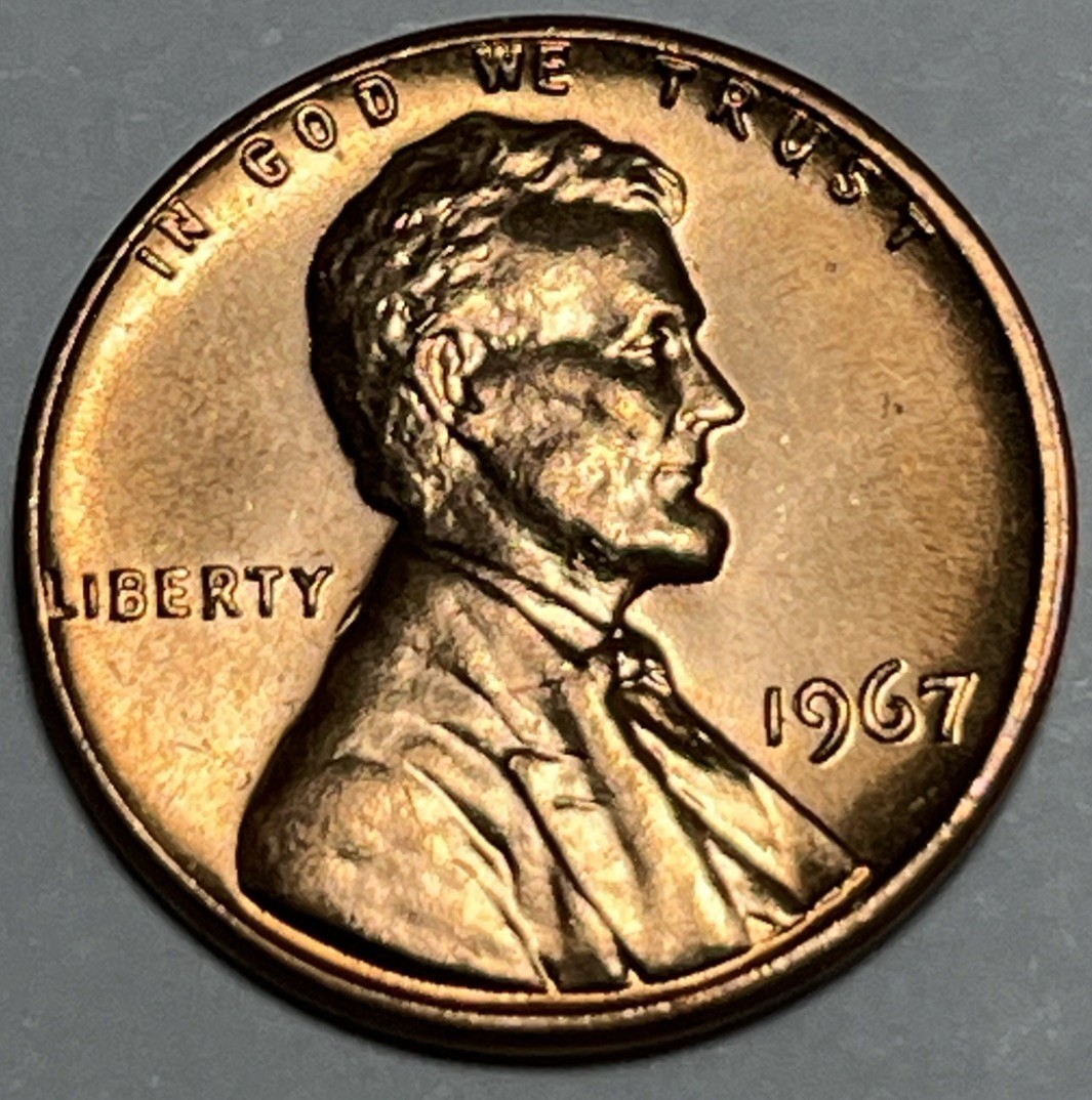 1967 Penny Errors Strike Through Copper Shavings Reverse Uncirculated