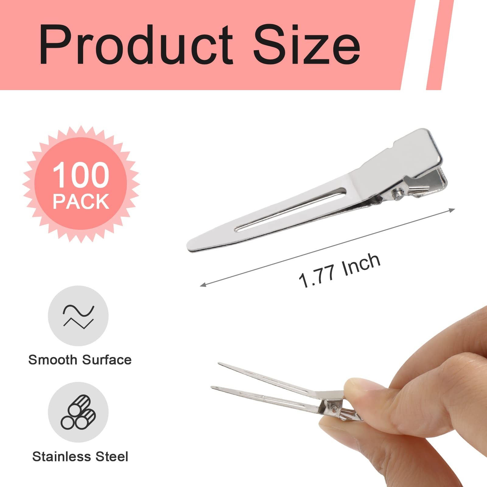 100 Pack 1.77 Inch Single Prong Pin Curl Duckbill Clips,Silver Setting Sectio...