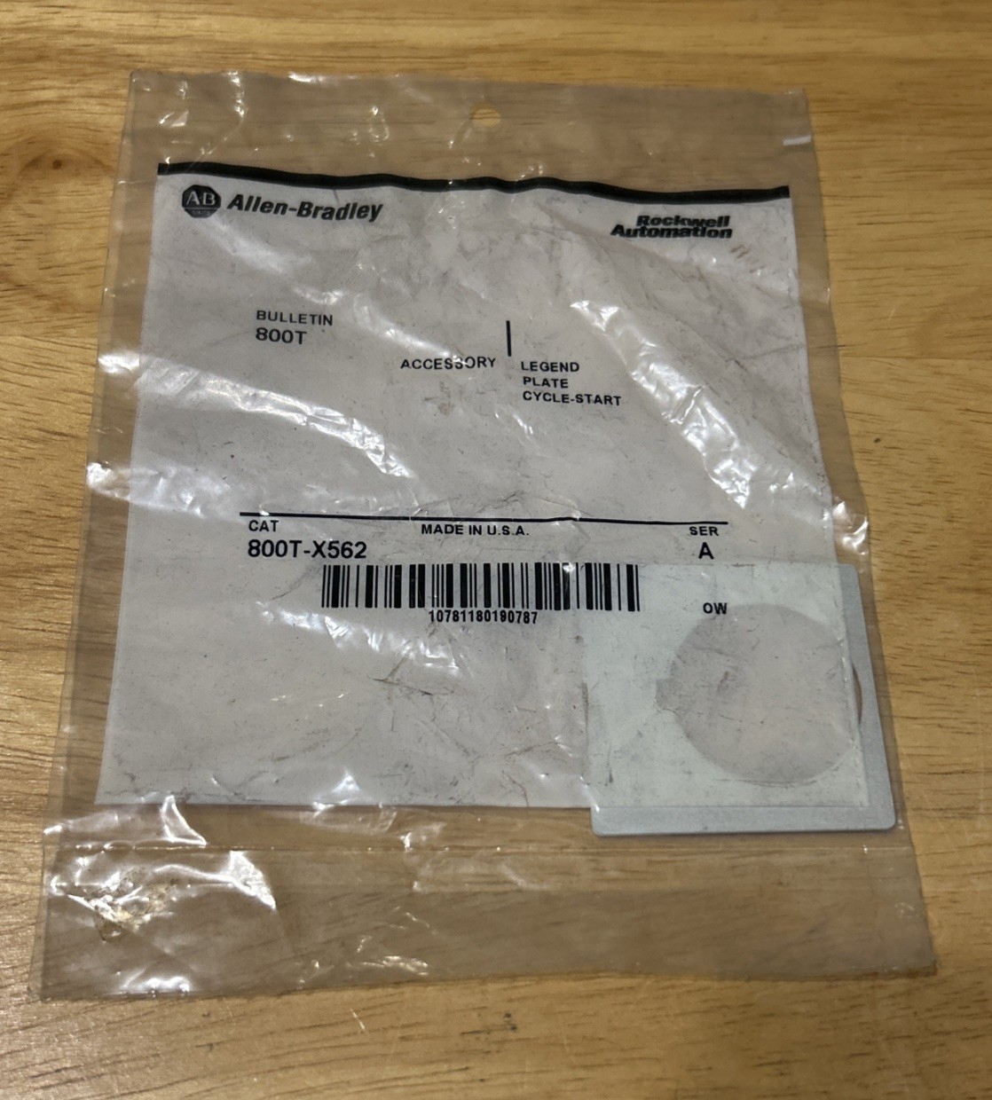 Allen Bradley 800T-X562 800TX562 Cycle Start Legend Plate New Old Stock