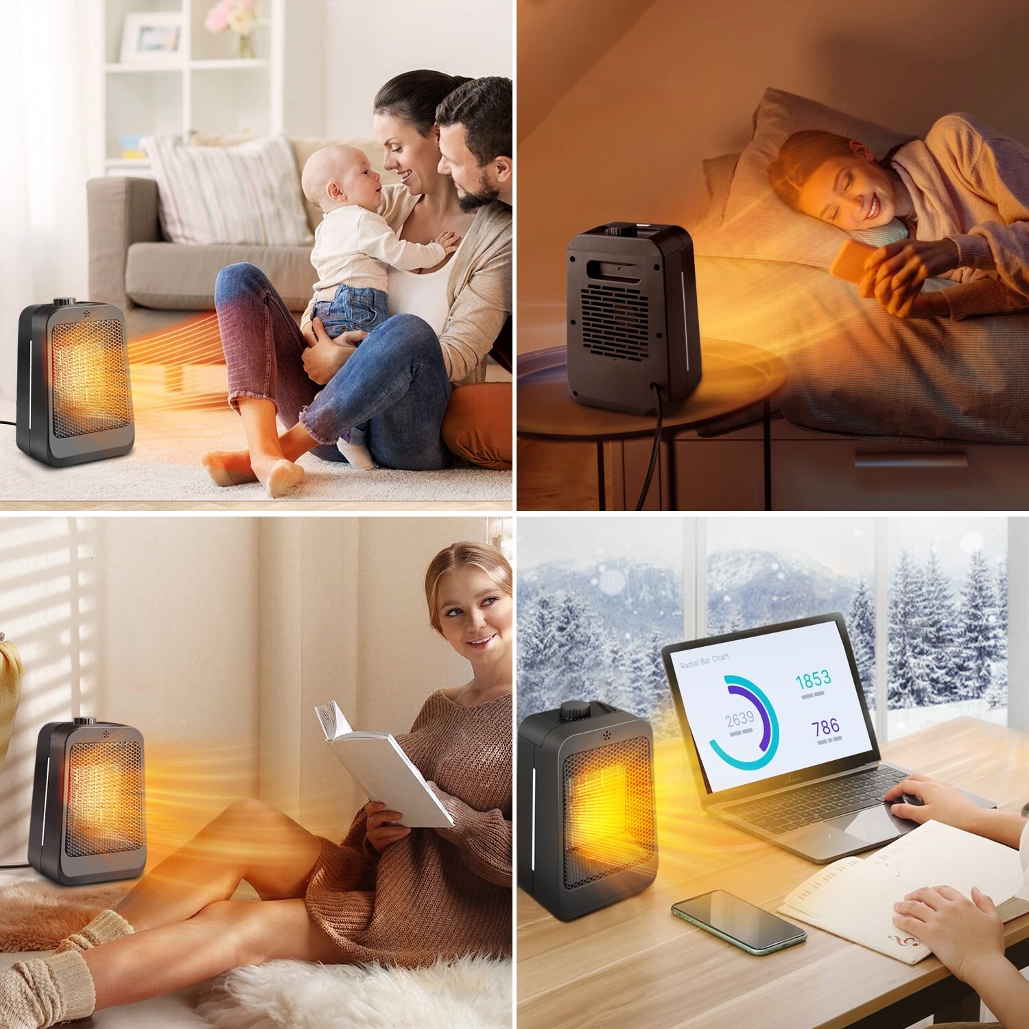 1500W Ceramic Heater Portable Electric Space Heater 3 Temperature Levels Adjust