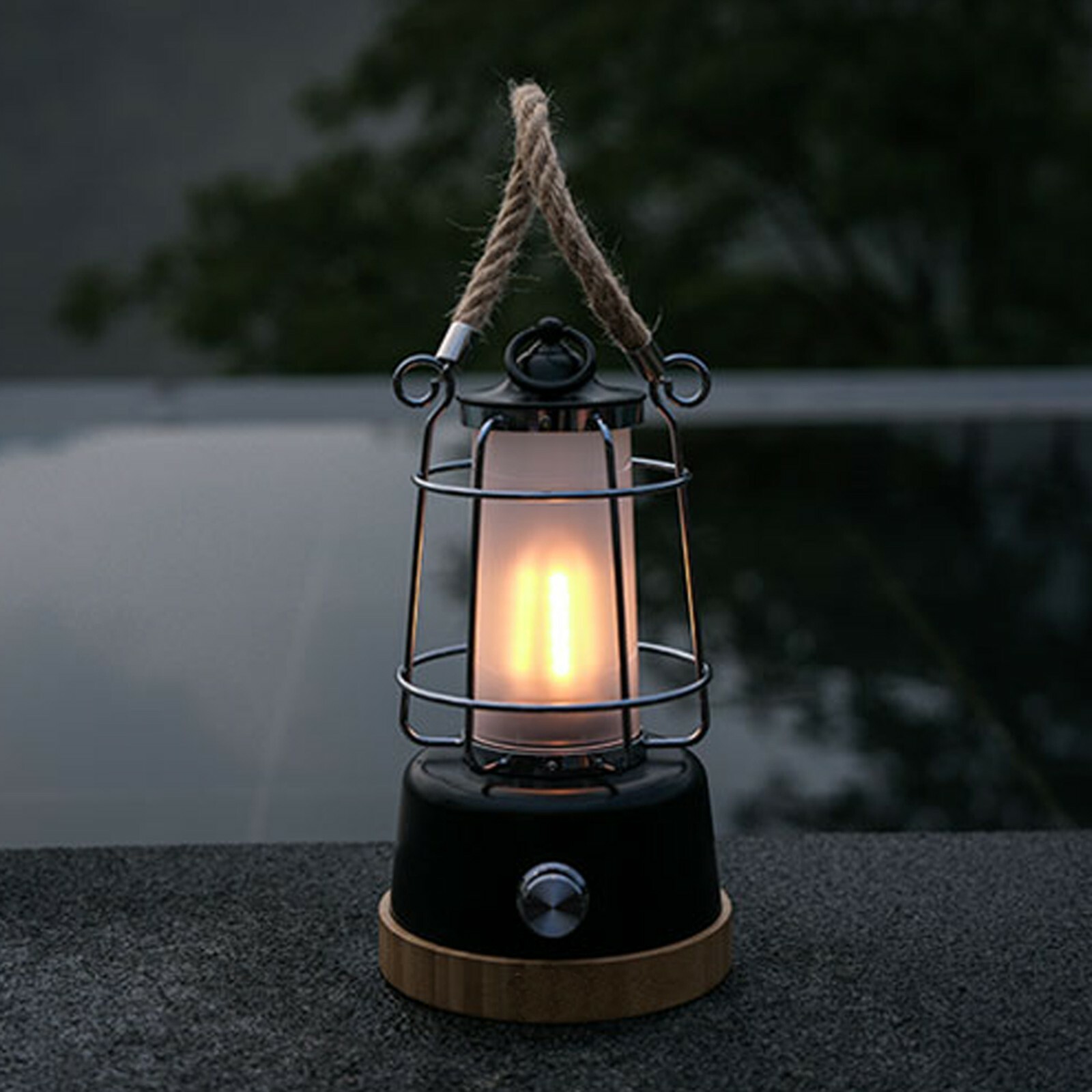 Retro Outdoor Water Resistant LED Lantern, Rechargeable, Dimmable