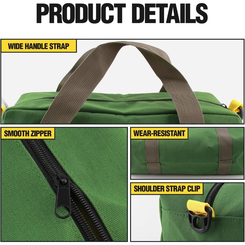 12 Inch Small Tool Bag, Canvas Tool Storage Bag, Large Capacity Multipurpose