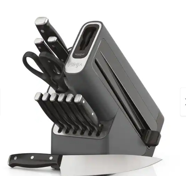 Ninja K12012 Foodi NeverDull 12pc Knife Set Built-In Sharpener Block Black Gray