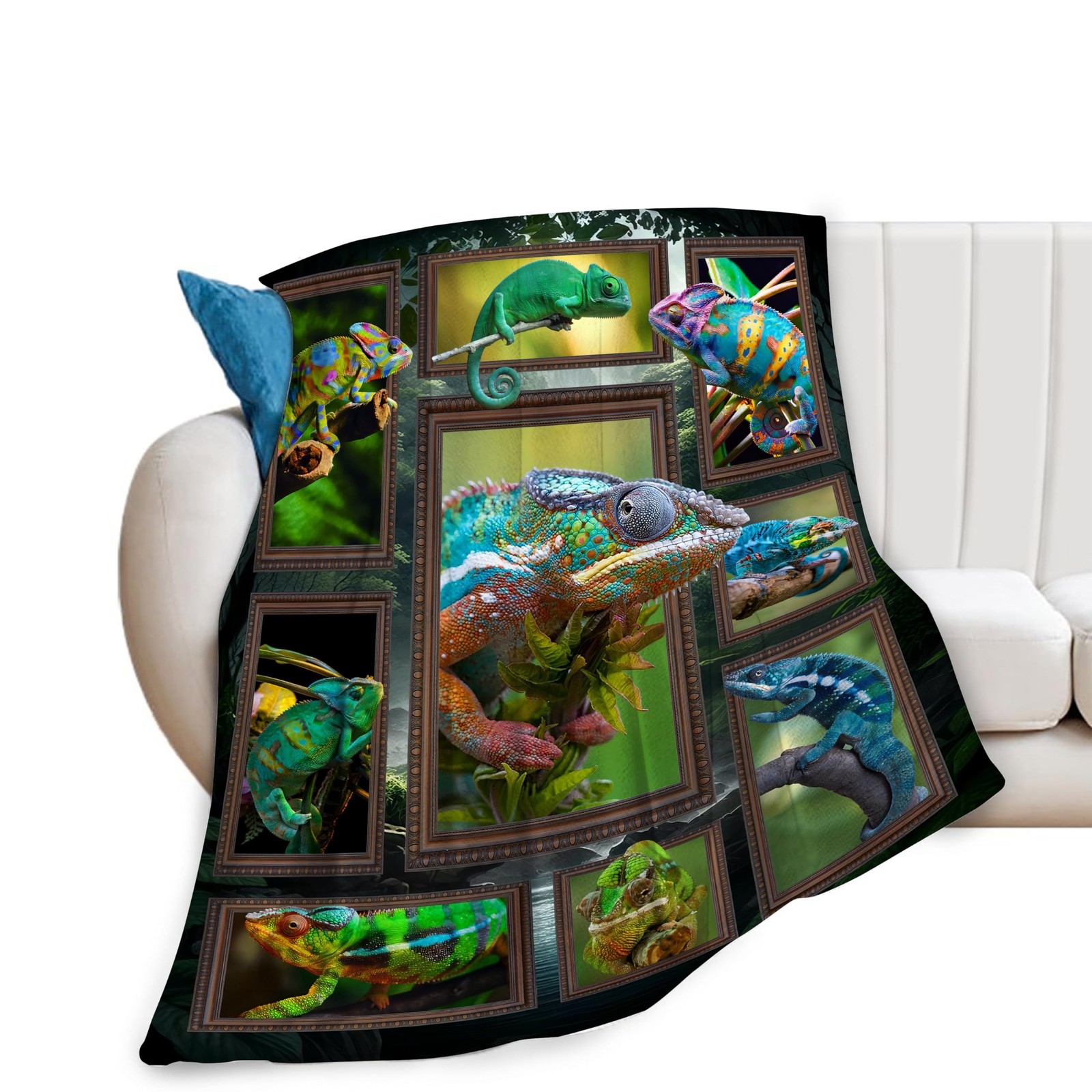 Chameleon Blanket Super Soft Warm Fluffy Flannel Cute Reptile Throw Blanket C...