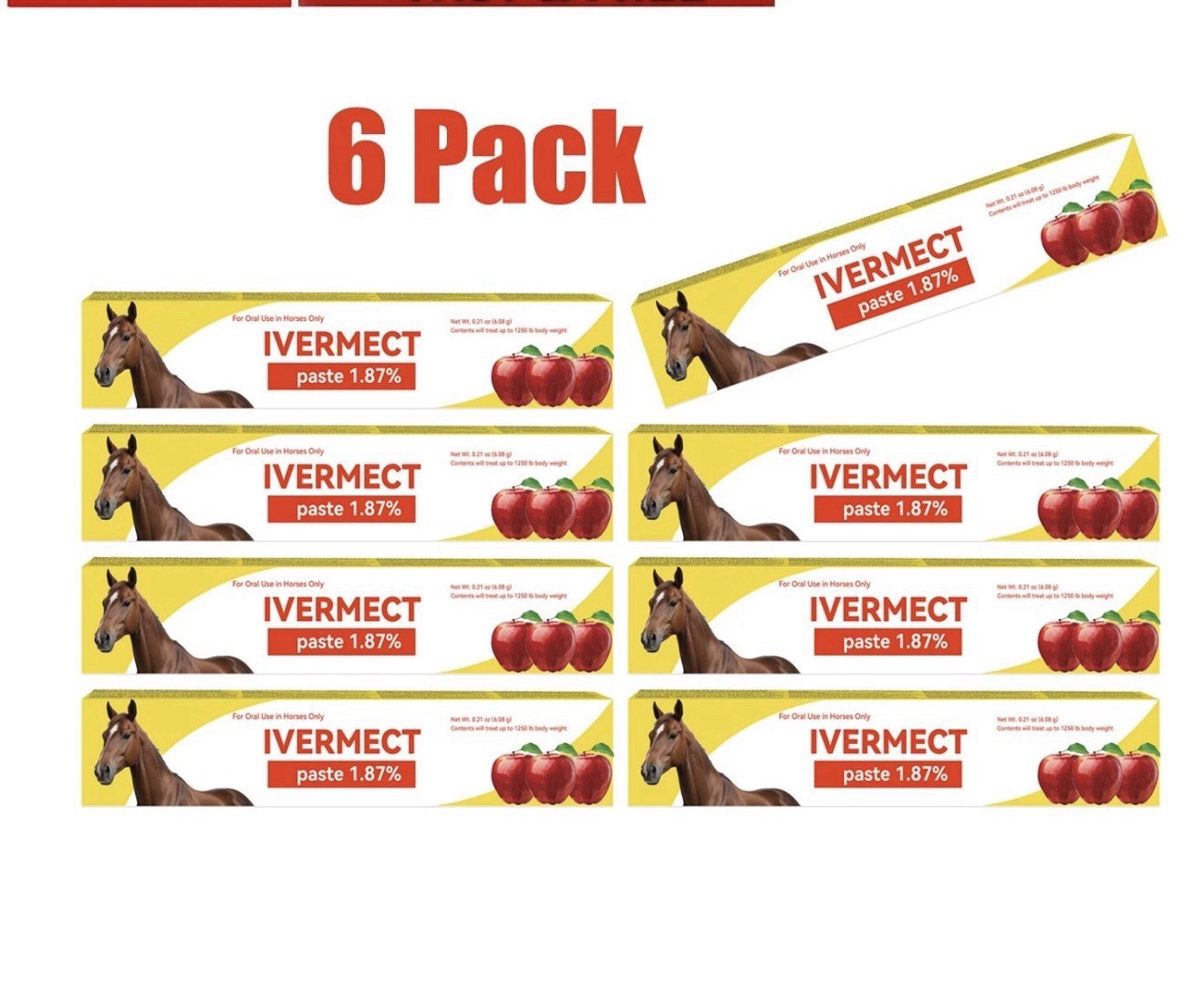 6 Pack Authentic  Horse Dewormer Paste Apple Flavor  EXP 8/2026 NEW