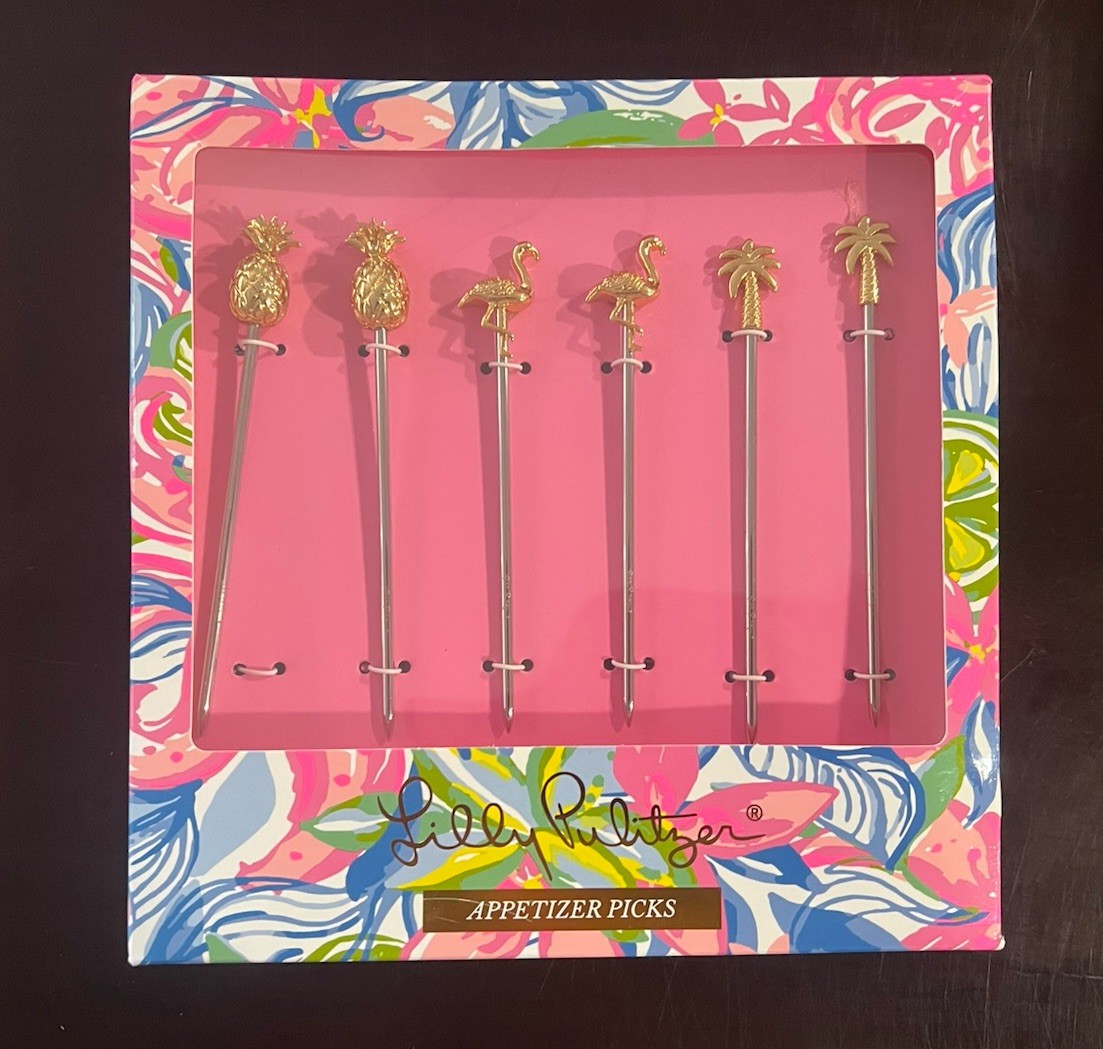 Lilly Pulitzer 2 Sets of 6 Appetizer Cocktail Sticks Picks Havana Gold NIB