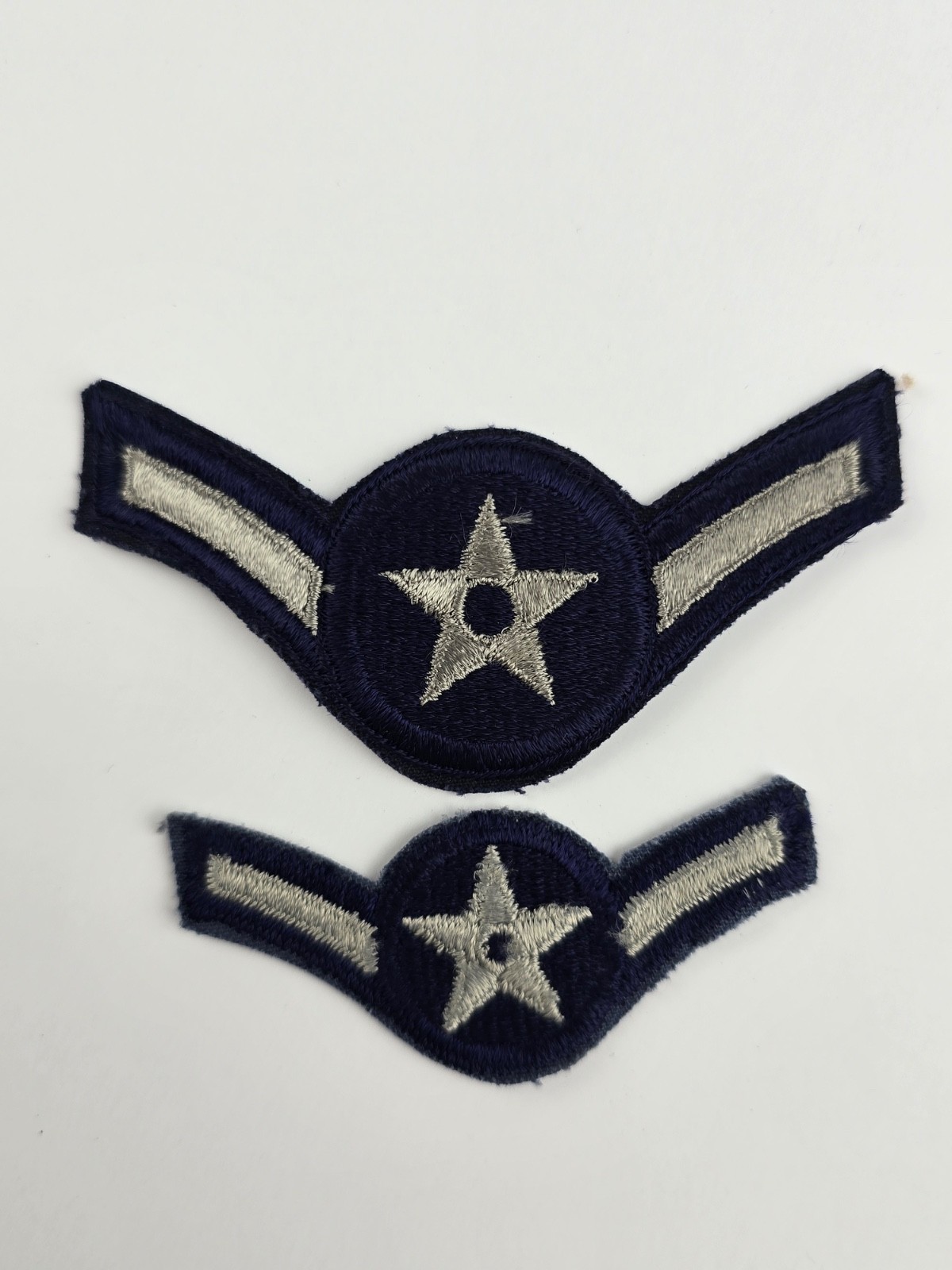 Lot Vintage Air Force Airman E-2 Patch - USAF Chevron Blue & Silver (2 Sizes)
