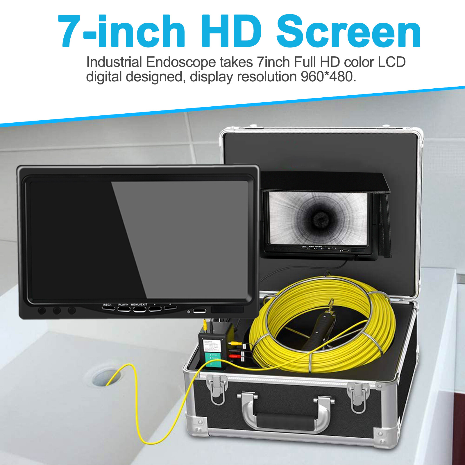 7"LCD 50M Sewer Waterproof Camera Pipe Pipeline Drain Inspection System