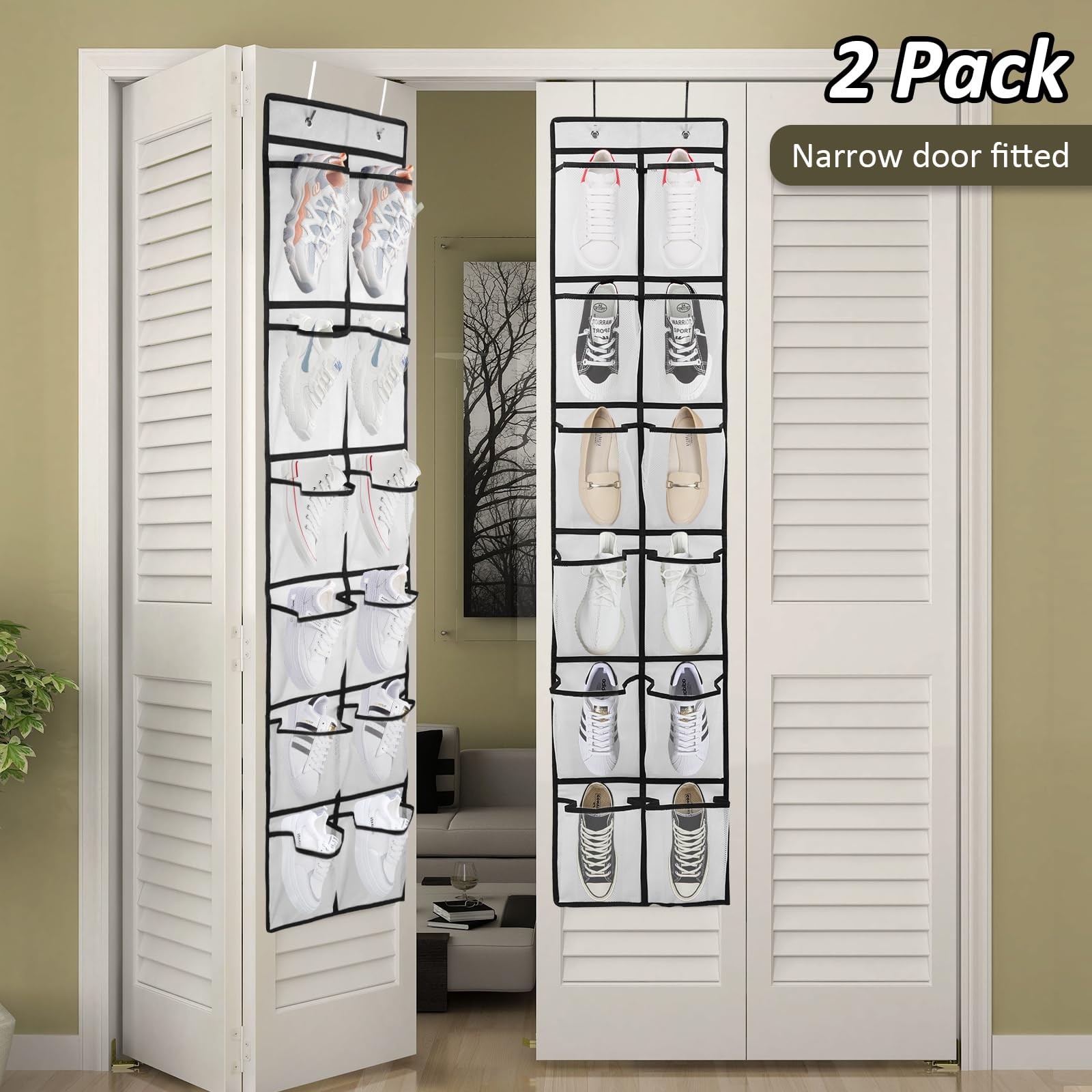 2PK 12 Large Pockets Over Door Hanging Shoe Organizer