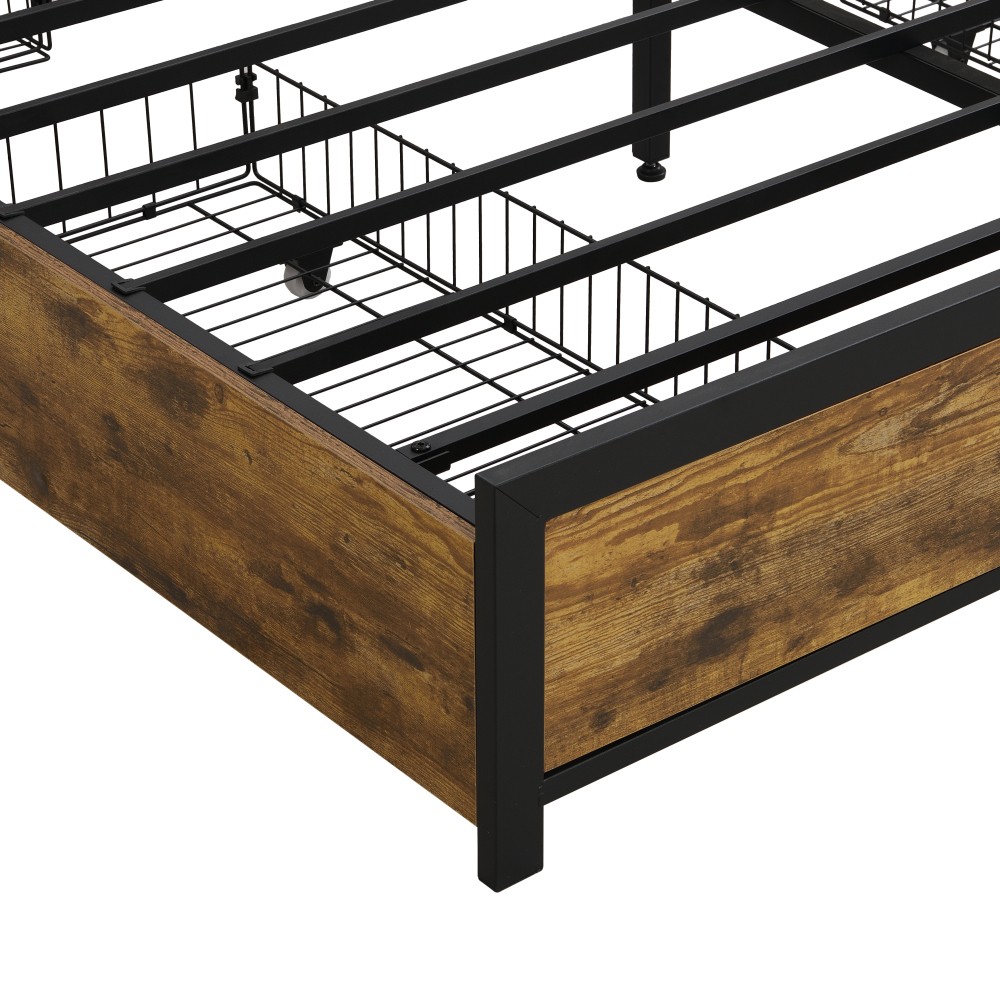 Bed Frame W Charging Station 4 Storage Drawers LED Lights