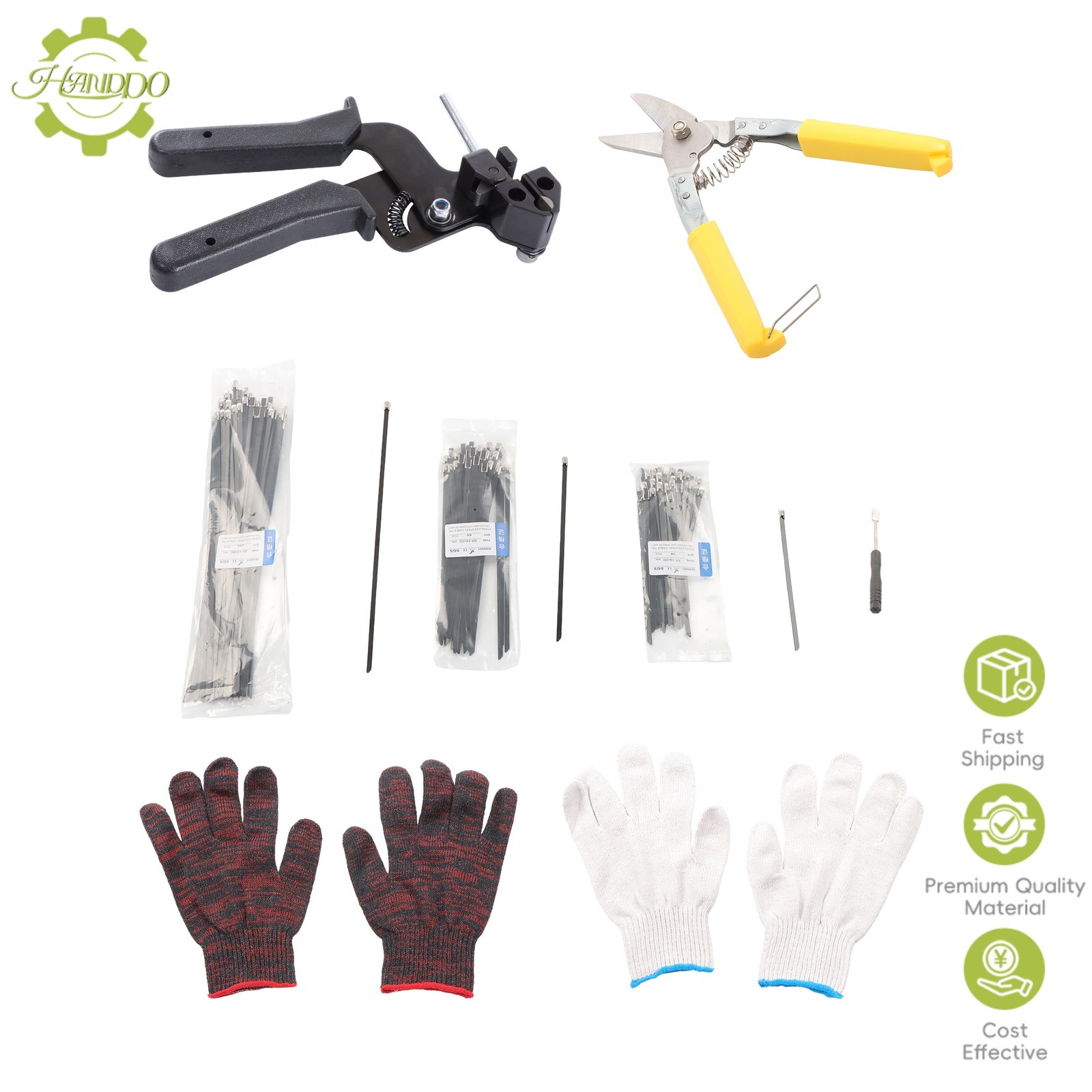 Stainless Steel Zip Ties Gun Set, with 300PCS (6"+8"+11.8") Black Metal Zip Ties