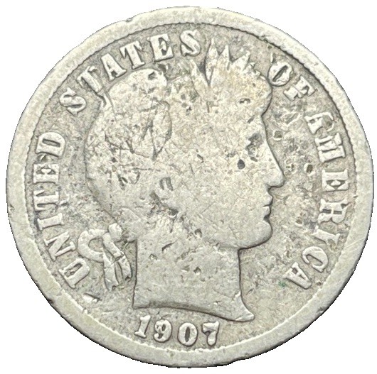 1907 Barber Dime 90% Silver Liberty Head 10C US Coin Circulated