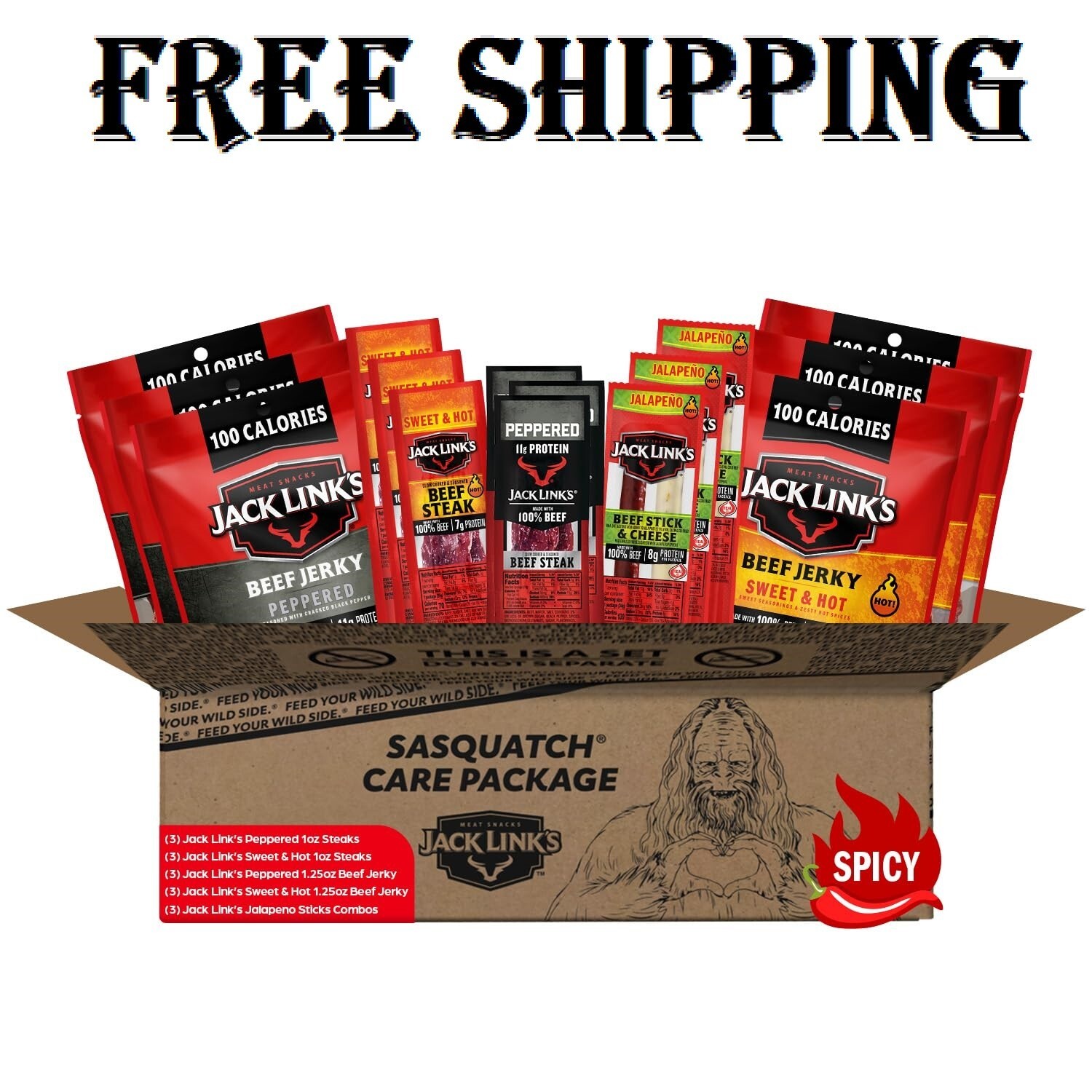 Jack Link's Spicy Beef Jerky Gift Basket Variety Pack - Includes Beef Jerky, Mea