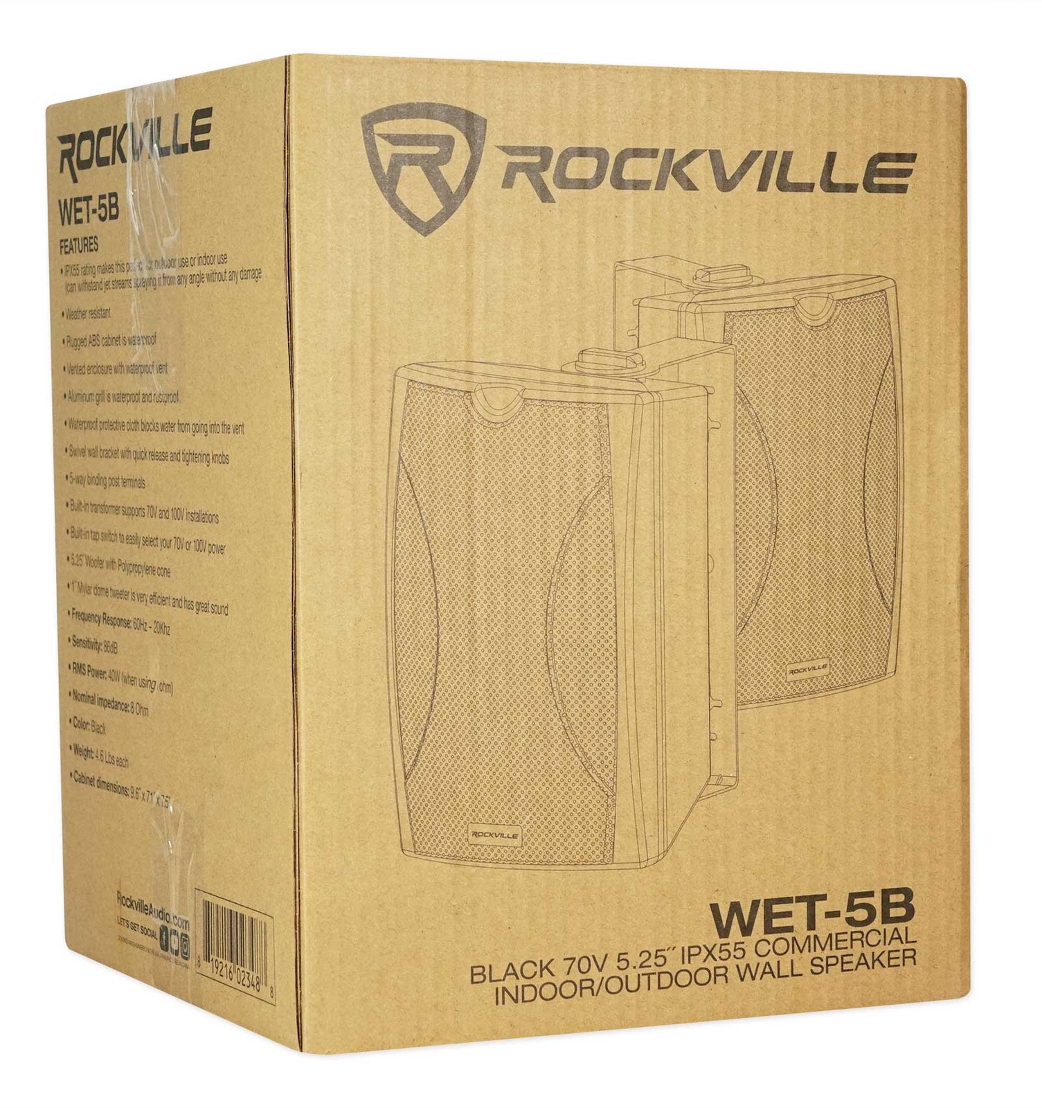 Rockville WET-5B 70V 5.25" IPX55 Commercial Indoor/Outdoor Wall Speaker - Black